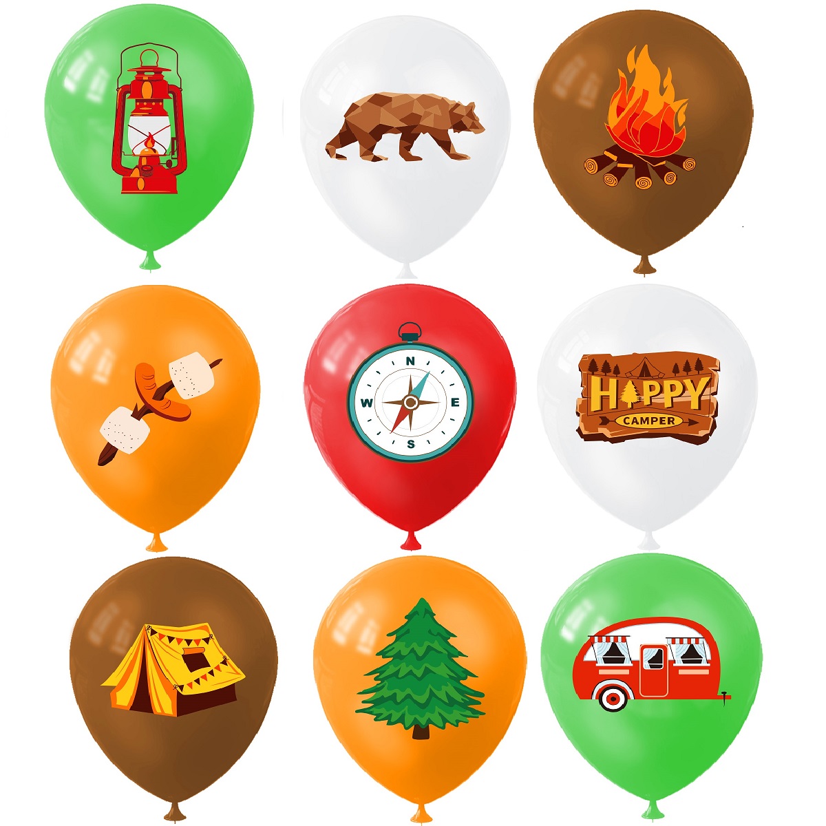 9pcs Happy Camping Balloon, Ou - Outdoor Adventure Girls ulasan dan harga